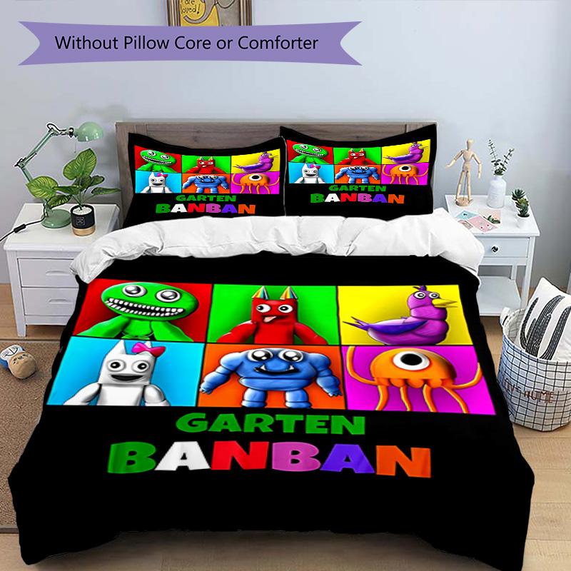 3-teiliges Bettbezug-Set (1 * Bettbezug + 2 * Kissenbezug, ohne Kern), Spiel Rainbow Friends Druck Bettwäsche-Set, Schlafzimmer-Dekoration, Ganzjahres, Geburtstagsgeschenk