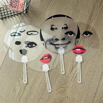 Funny Expression Parody Abstract Fan Creative Transparent Round Hand Fan Travel Po Fan Props For Party Favors Novel Gift