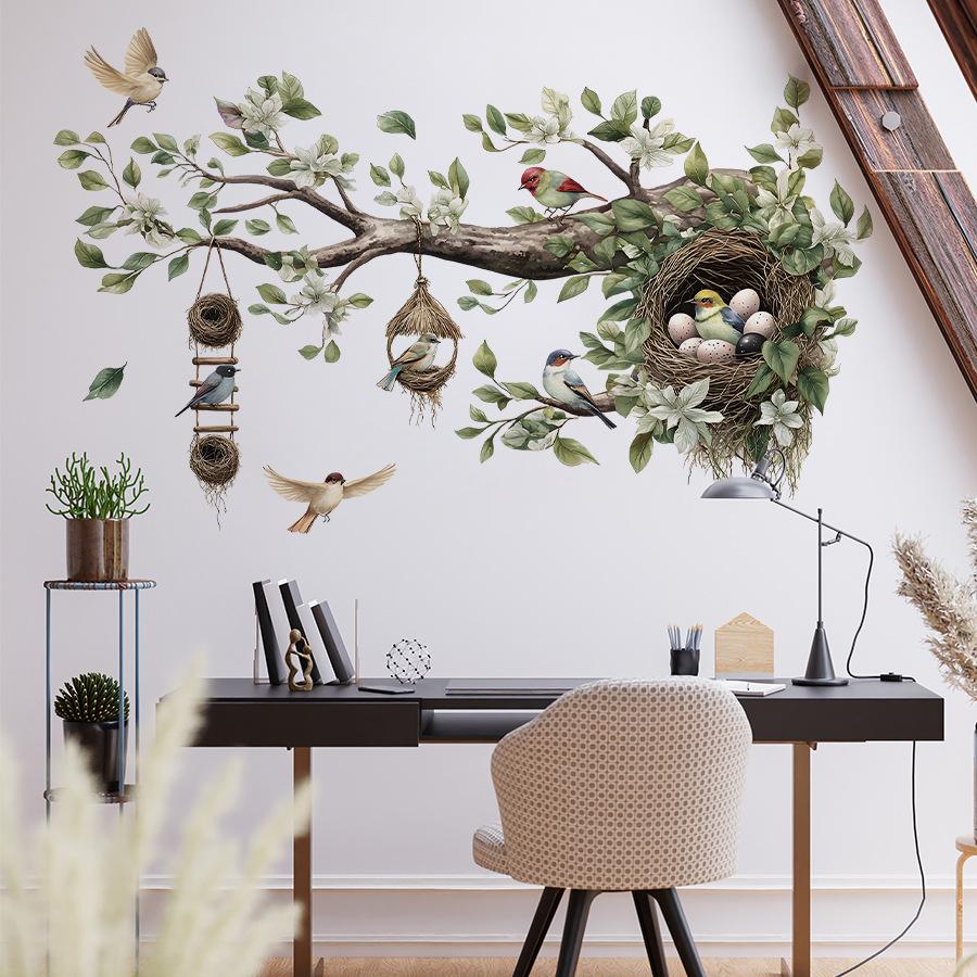 Süßer Vogel & Ast Wandaufkleber Selbstklebende Wandmalerei Kunst Heimdeko für Wohnzimmer Schlafzimmer Arbeitszimmer