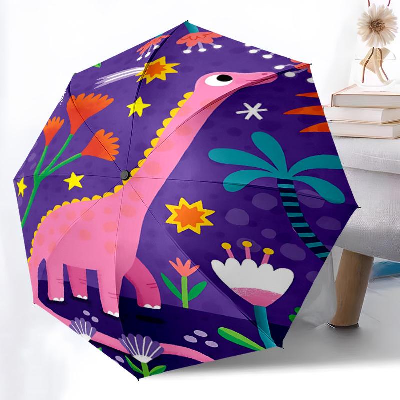 1pc Dinosaur Fantasy Automatic Open/Close Umbrella with One-Touch Button, Compact Folding Canopy, Sturdy 8-Rib Windproof Design S13