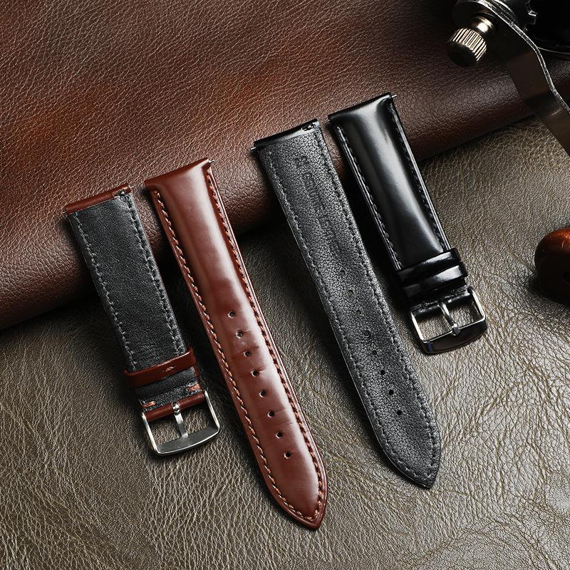 Unisex Leather Watch Wristband 18/19/20/21/22mm First Layer Cowhide Switch Ear Watch Strap