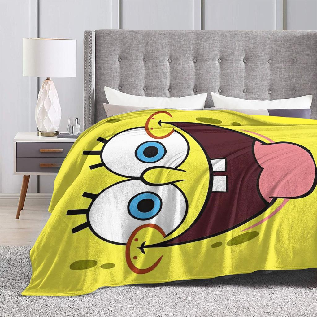 SpongeBob Happy Funny Face Cartoon Blanket Flannel Awesome Warm Throw Blanket for Coverlet Textile Decor