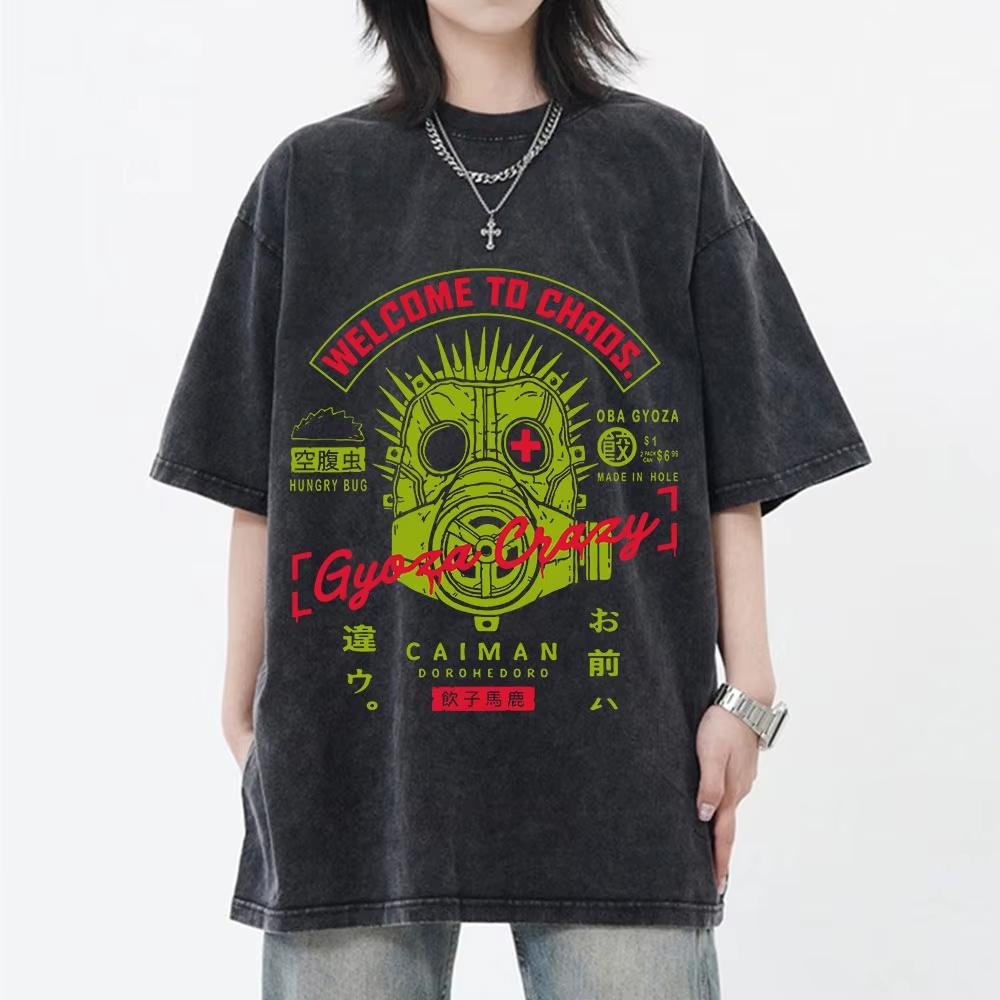 Vintage prané japonské anime Dorohedoro grafické tričko Unisex ležérní oversized Streetwear krátký rukáv měkká bavlna prodyšné tričko Topy