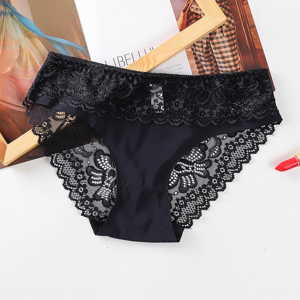 Ladies Sexy Color Low Waist Transparent Hollow Lace Stitching Sexy Panties