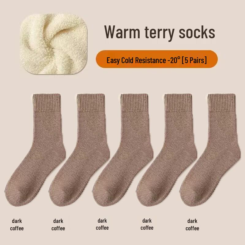 Unisex Winter Terry Fleece-Lined Thick Mid-Calf Socks – Warm Solid Color Maternity Floor Socks