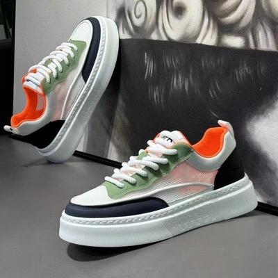 Fashion Mens Orange Mesh Cloth Sneakers Lace-up Skateboard Shoe Summer New Breathable Thickness Walking Shoes Male Vulcanize Shoes Tenis