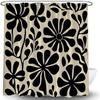 Black Boho Floral Shower Curtain Retro Abstract Flower Leaves Cute Plant Vintage Aesthetic Modern Cool Rustic Mid Century Art Bath Decor Curtain with