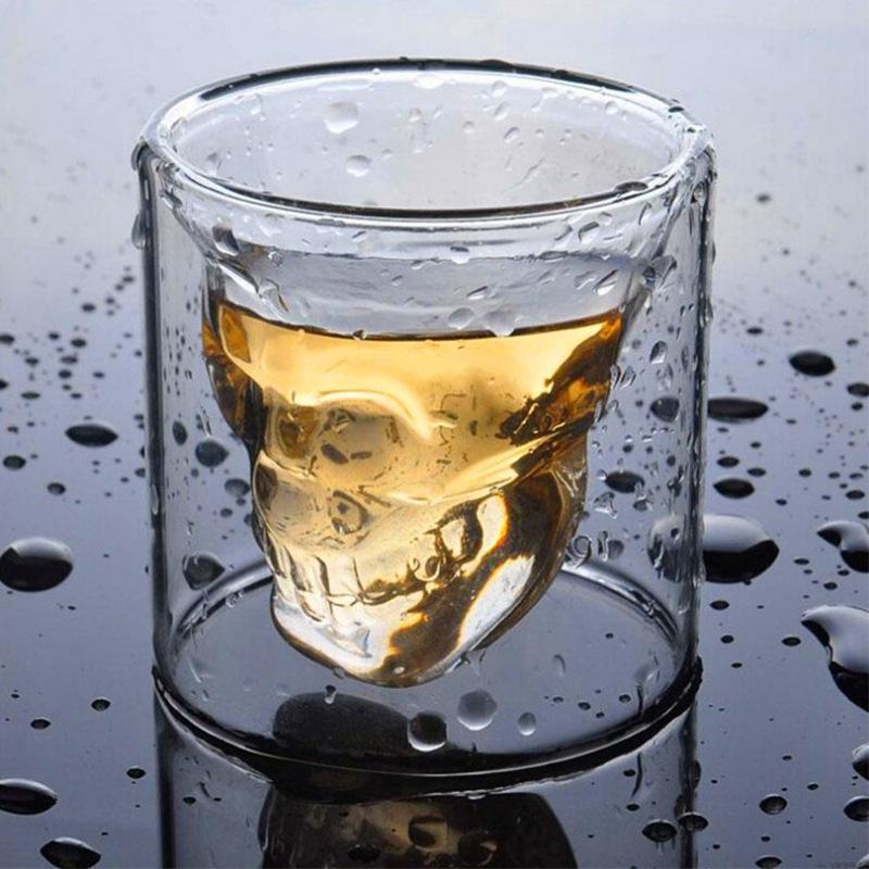 

Glass wine glass household water cup glass double-layer skull cup anti-drop high-value cup 250ml (thickened upgraded model)