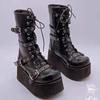 2025 New Punk Style Women's Boots  Wedges Platform Boots Metal Buckle Mid-calf Boots 6CM Shoes Woman Gothic Ankle Boot Size 43