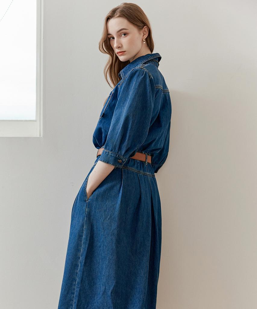 Maja Natural Washed Two-In-One Shirt Denim Long Dress