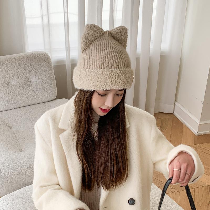 New wool hat cat ears ear protection autumn and winter warm cold hat men's and women's cute knitted hat