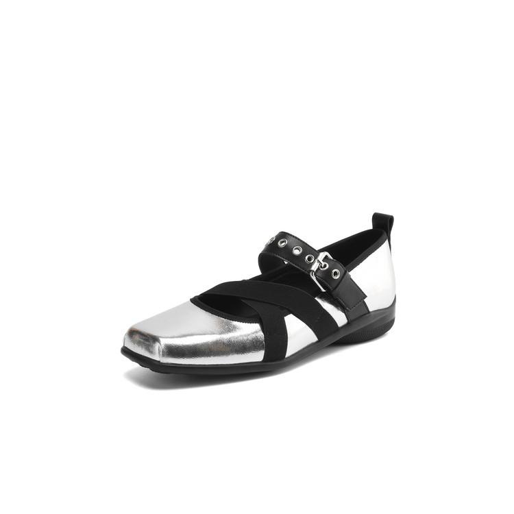 

Retro ballet shoes cross-buckle shallow mouth square head single shoes 2025 spring new versatile flat Mary Jane shoes 40