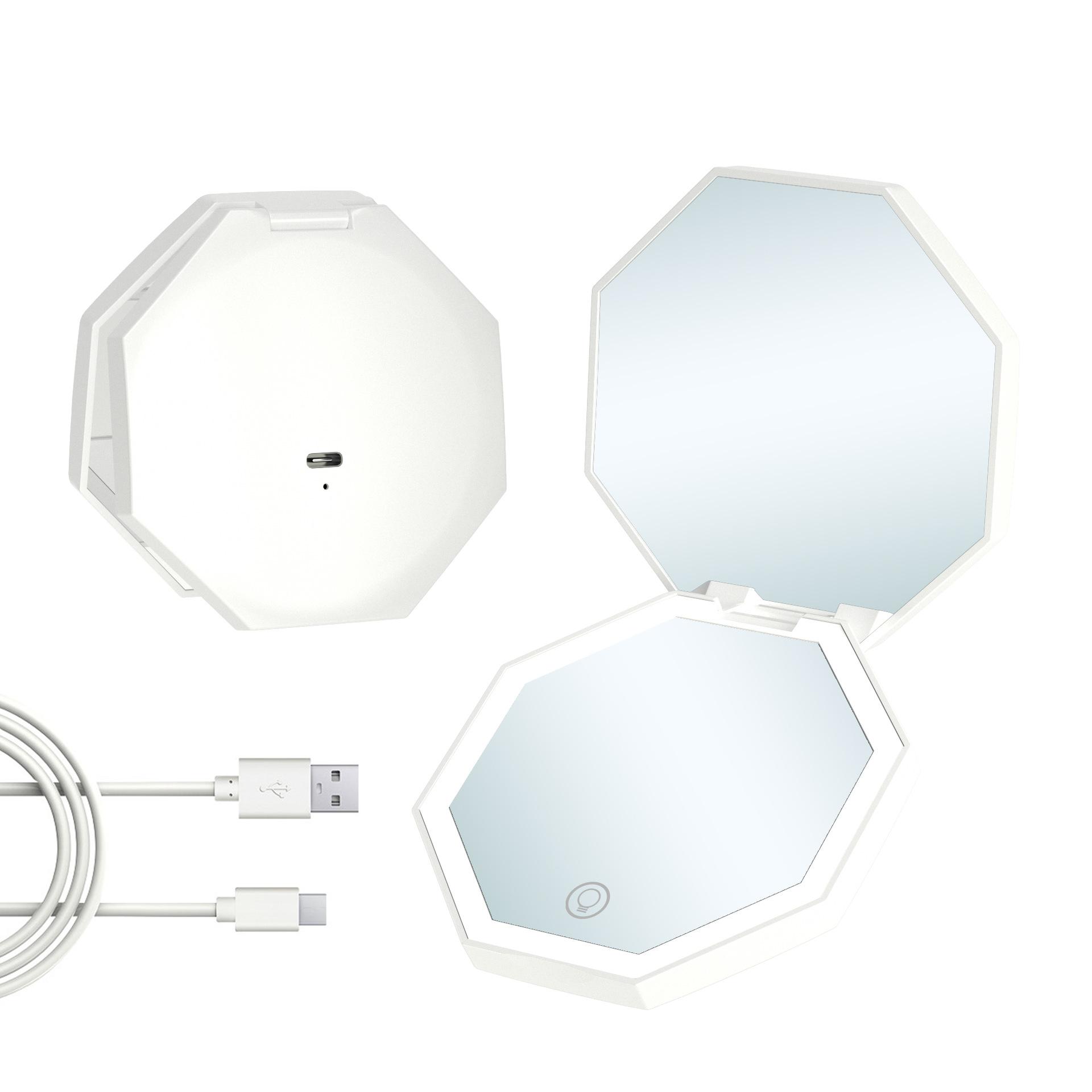 

Восьмиугольное светодиодное зеркало для макияжа, портативное, переносное, перезаряжаемое, трехцветное зеркало для макияжа