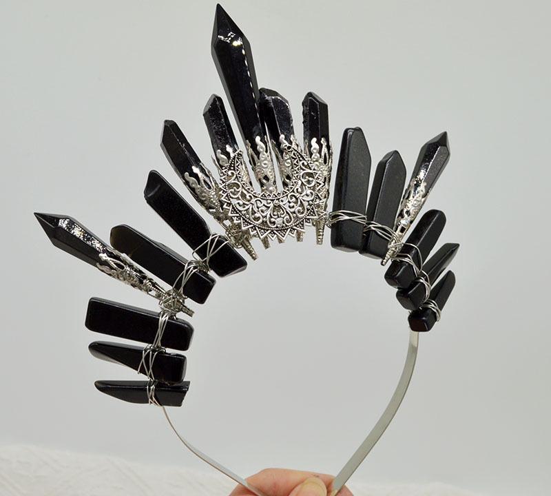 Retro Silver Moon Crystal Glass Crown Headband