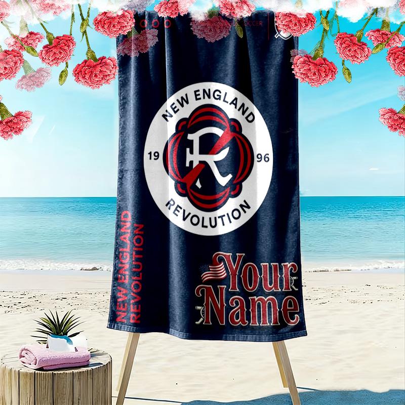 Name Custom New England Revolution Print Beach Towel, Large Soft Quick Dry Towel for Beach Camping Swimming