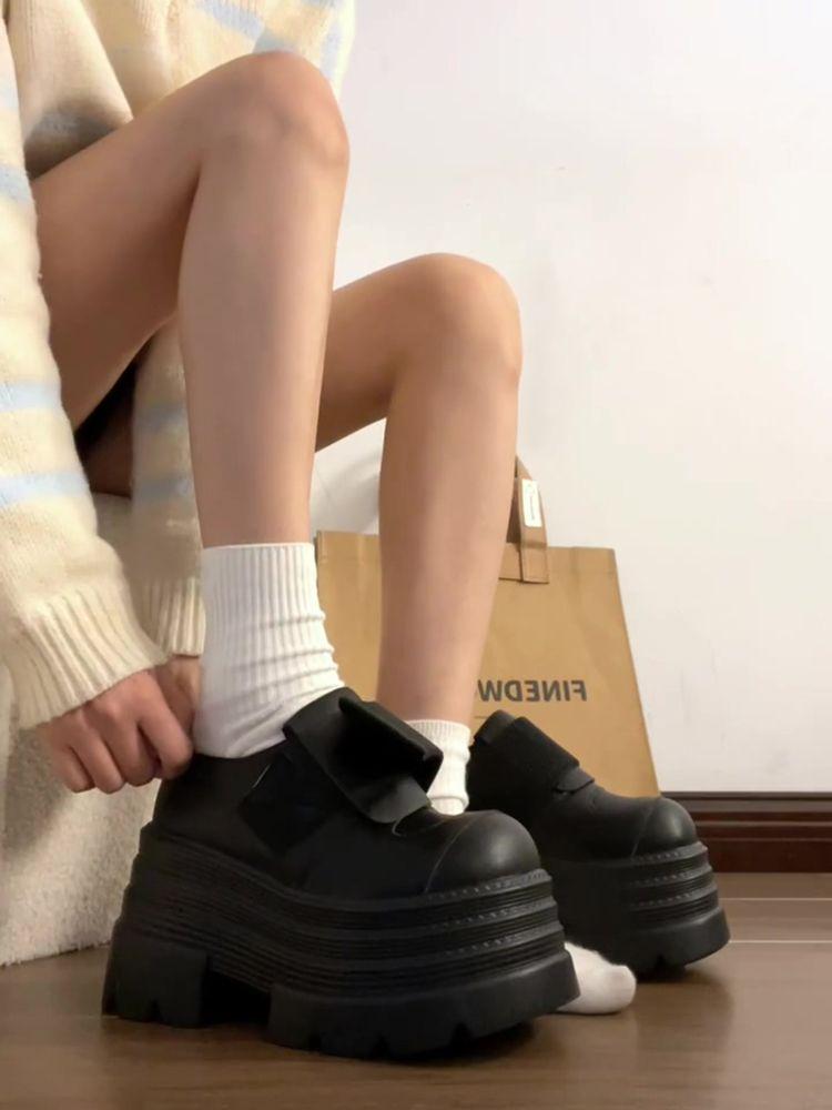 Woman Pumps Gothic Round Toe Platform Black Leather Casual Shoes for Women High Heels Spring Popular Quick Delivery Stylish Shoe