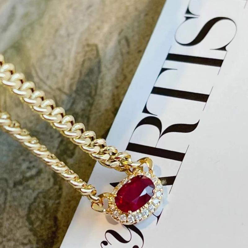 Classic 18K Gold-Plated Pigeon Blood Red Necklace: Women s Light Luxury INS Style Collarbone Accessory