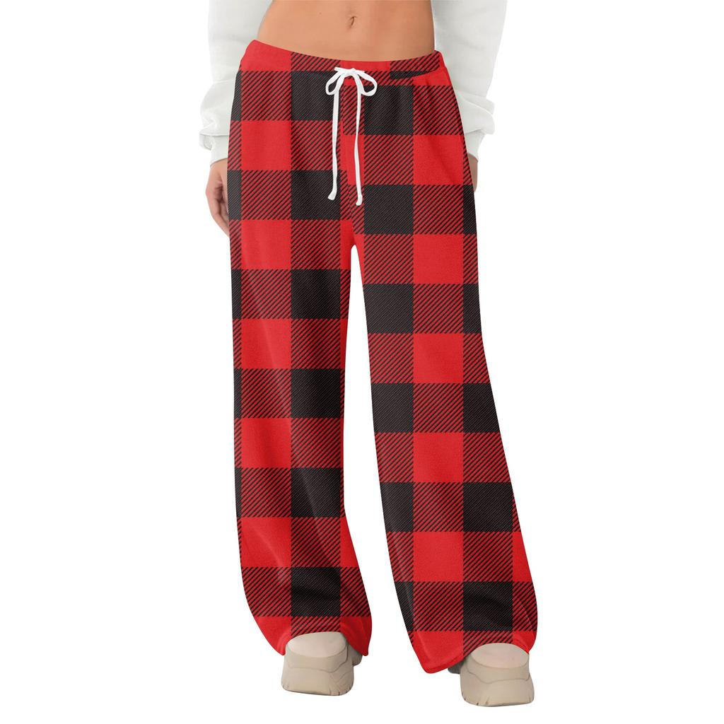 Women's Fleece Wide Leg  Elastic Waist Drawstring Loose Pants Drawstring Pajama Pants Sleepwear Trousers