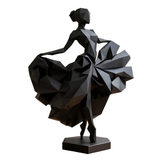 Geometric Faceted Dancer Figurine Black Ballet 3D Printed Dancer