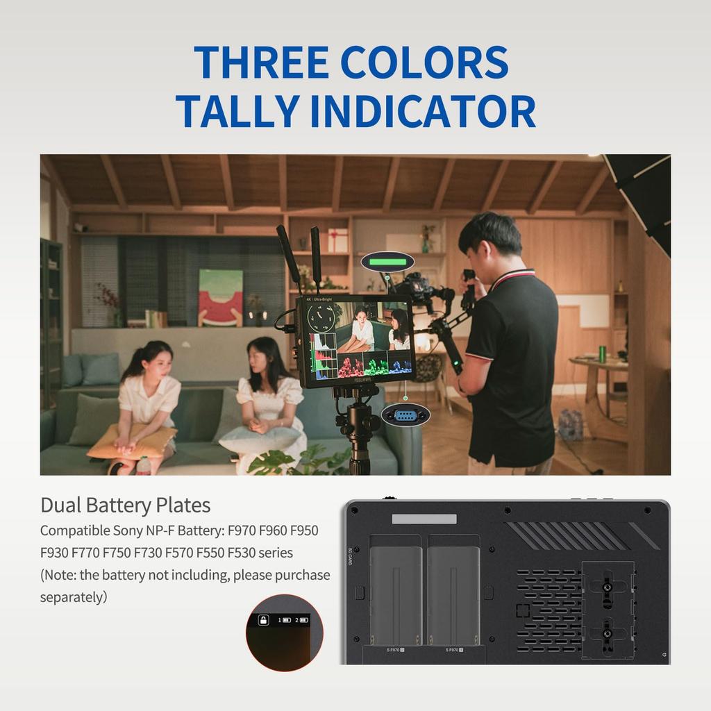 FEELWORLD 2000nit SLR Camera Field 1920x1200 4K with F970 External Supply Kit 10.1-inch High-Brightness Monitor, Touchscreen, HDMI, (LUT11H)