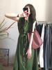 Retro literary green shirt sleeveless dress women's simple casual summer loose atmosphere long skirt