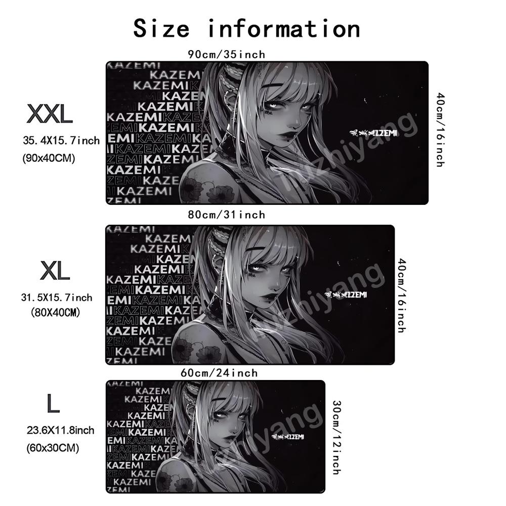 Black Anime Girl Mouse Pad Large Computer Office Game Table Mat Rubber AntiSlip Stitched Edge Keyboard Mats 90x40 Xxl Desk Pads