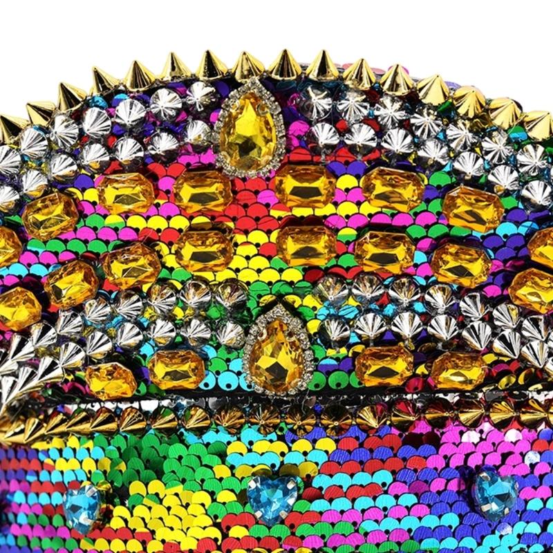 Stylish Rhinestones And Studded Flat Top Cap For Women Men Baseball Hat Fashionable Party Accessory With Adjustable Size