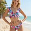 Swimsuit split ruffle edge skirt floral three-piece swimsuit