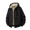 Men's Casual Solid-color Long-sleeved Zippered Cardigan Hooded Jacket, Men's Fleece Thickened Warm Loose Jacket