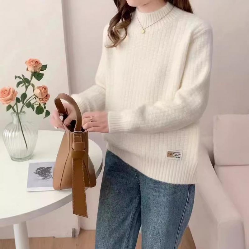 2026 Chic High Neck Faux Mink Velvet Sweater: Soft, Loose Fit for Autumn/Winter