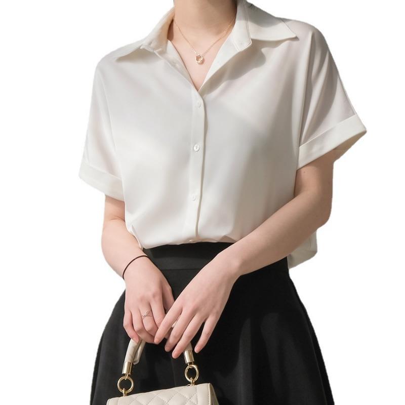 Summer Thin Satin Drape Short Sleeved Shirt Women's Loose and Versatile Design Shirt Top
