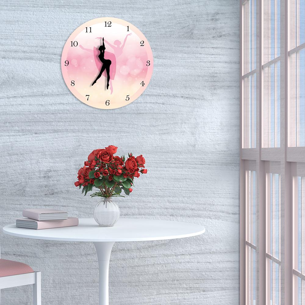 12 inch Modern Simple Ballet Dancer Wall Clock Girl Princess Pink Wall Clock Home Living Room Decorative Girl Bedroom Decor