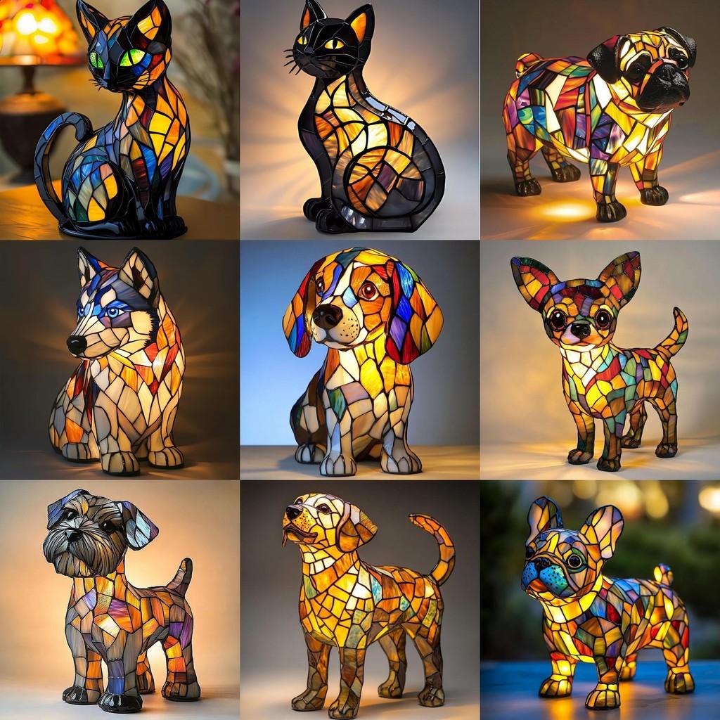 For Cat Dog Night Stands Table Lamps Stained Resin Tabletop Light Decoration