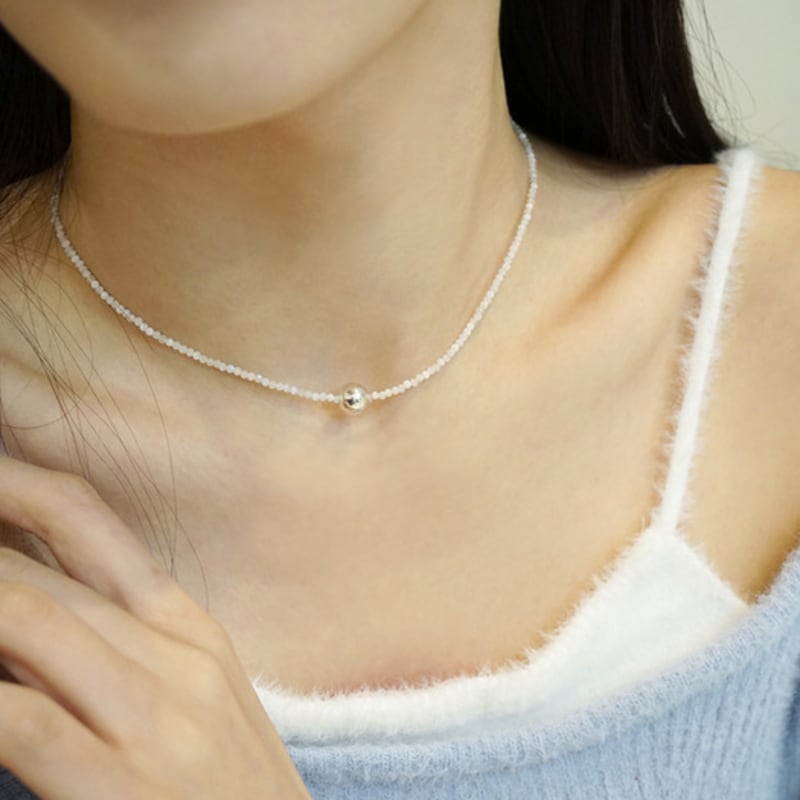 SORA Moonstone Silver Ball Necklace