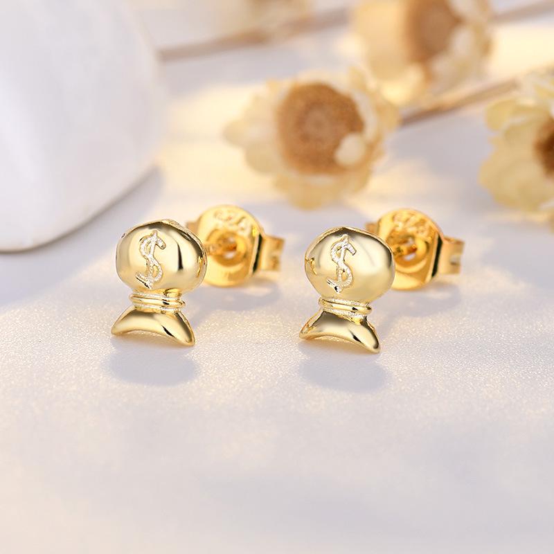 Korean-Style Red Star & Moon Earrings with Chinese Knot, S925 Silver Needle