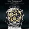 Men's Waterproof Luminous Business Watch Multi Functional Diamond Inlaid Calendar Dial Chrono Phase Quartz Watch
