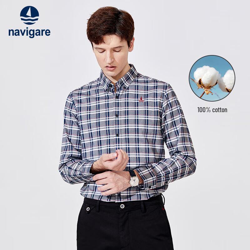 Navigare Men s Italian Style Plaid Long-Sleeve Cotton Shirt XL/41