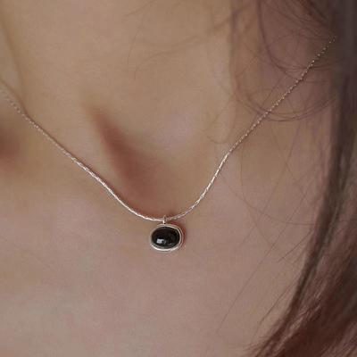 925 Silver Korean Style Simple Niche Black Onyx Necklace Women's All-Match High-Grade Light Luxury Clavicle Chain Women