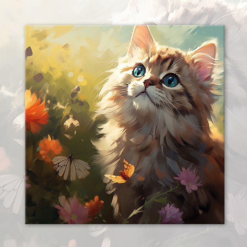 Kit Pittura con i Numeri Fai da Te 2025 per Adulti Principianti: Pittura Acrilica su Tela Gatto Floreale 20x20cm Decorazione Murale per la Casa Regalo
