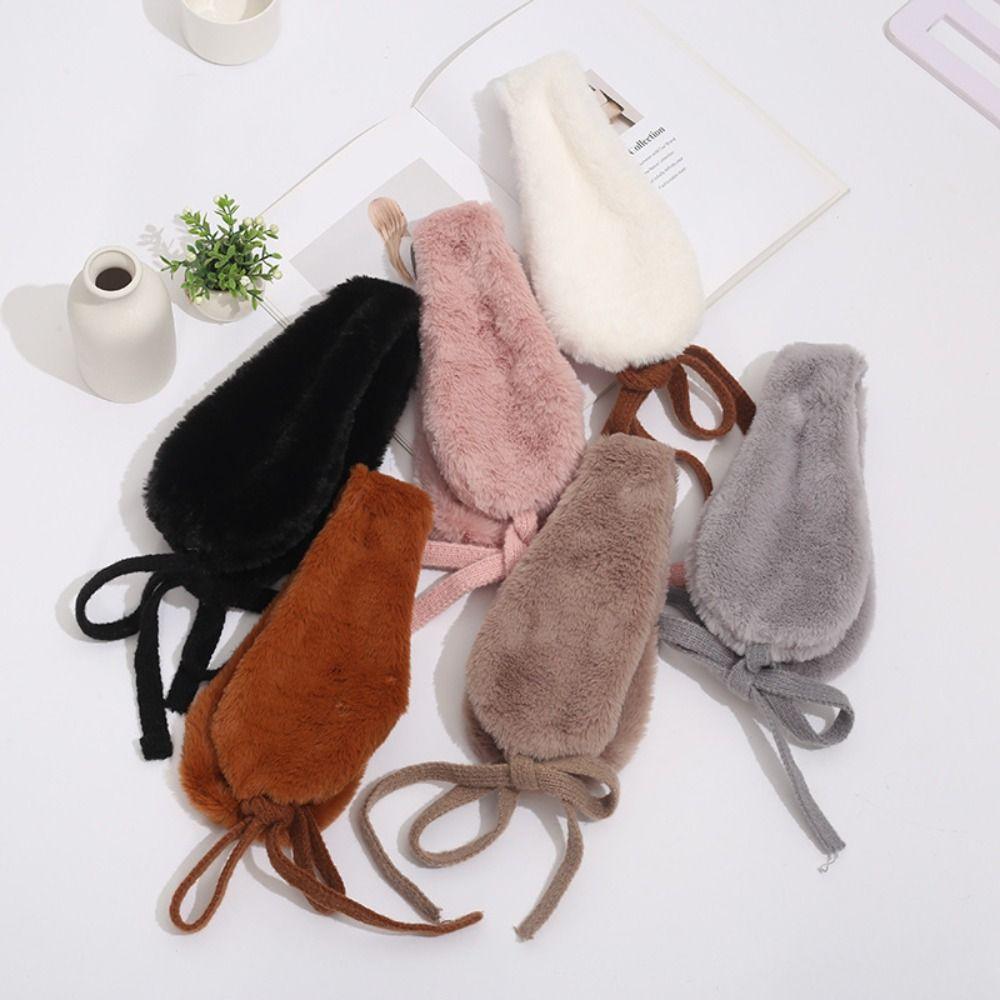 Solid Color Tie Earmuffs Thick Warm Neck Wrap New Winter Small Scarf