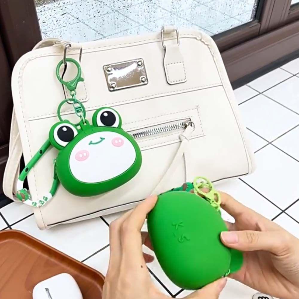 Key Ring Hamburger Coin Purse Portable Cartoon Silicone Wallet Green Frog Storage Bag  Kids