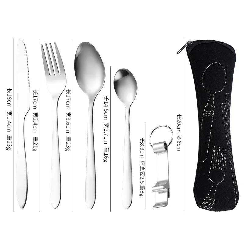 5 stk Beinpakke Utendørs Reise Bærbart Bestikk Kniv, Gaffel, Skje Sett, Rustfritt Stål Kniv, Gaffel Sett Hot Selling