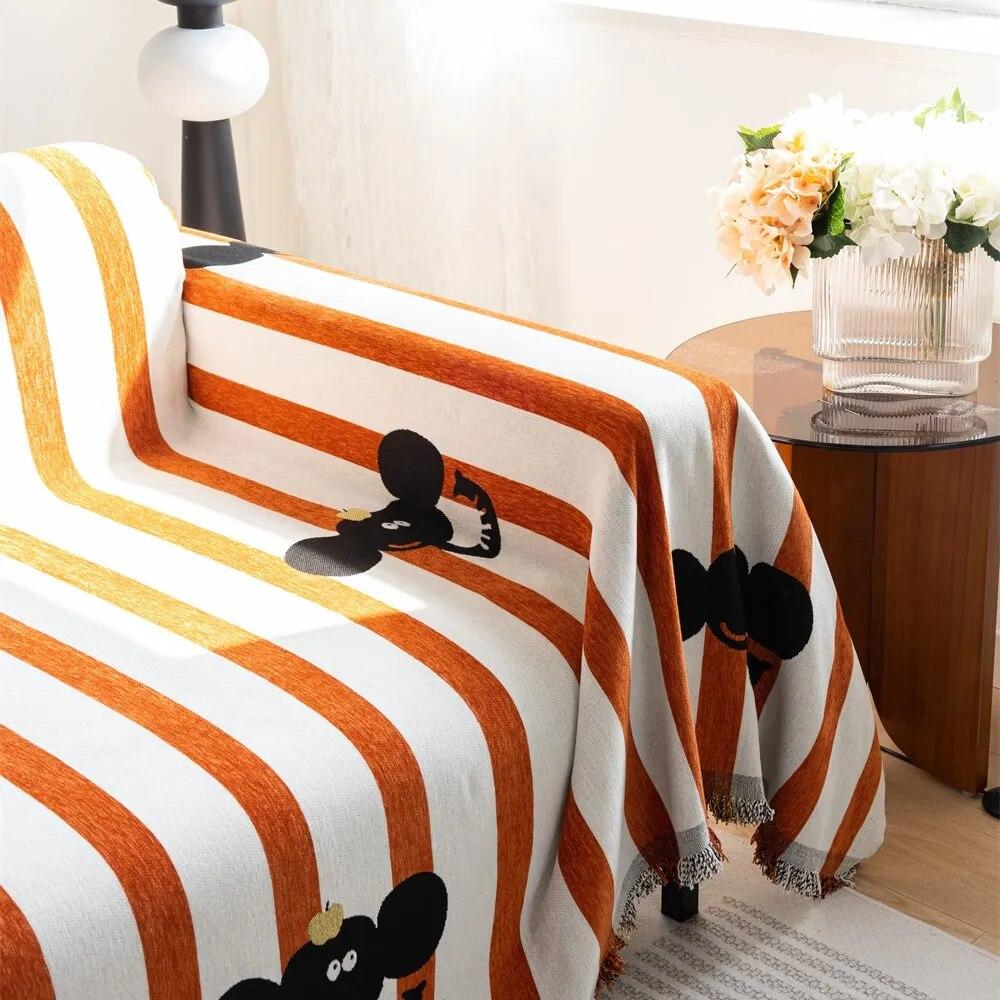 Cartoon Elephant Sofa Cover Sofa Towel Chenille Color Stripe Couch Cover Pet Mat Living Room Sofa Slipcover Throw Blanket