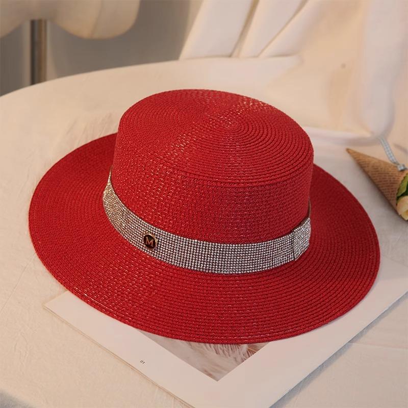 Hepburn Style Women's Summer Versatile Flat-top Jazz M Top Hat Straw Hat British Retro Sunscreen Visor Hat