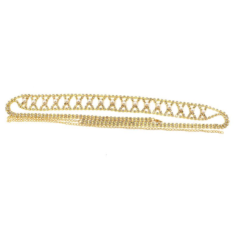 

New, European And American Personality Hollow Sexy Rhinestone Pearl Belly Dance Waist Chain Body Chain Waistchain