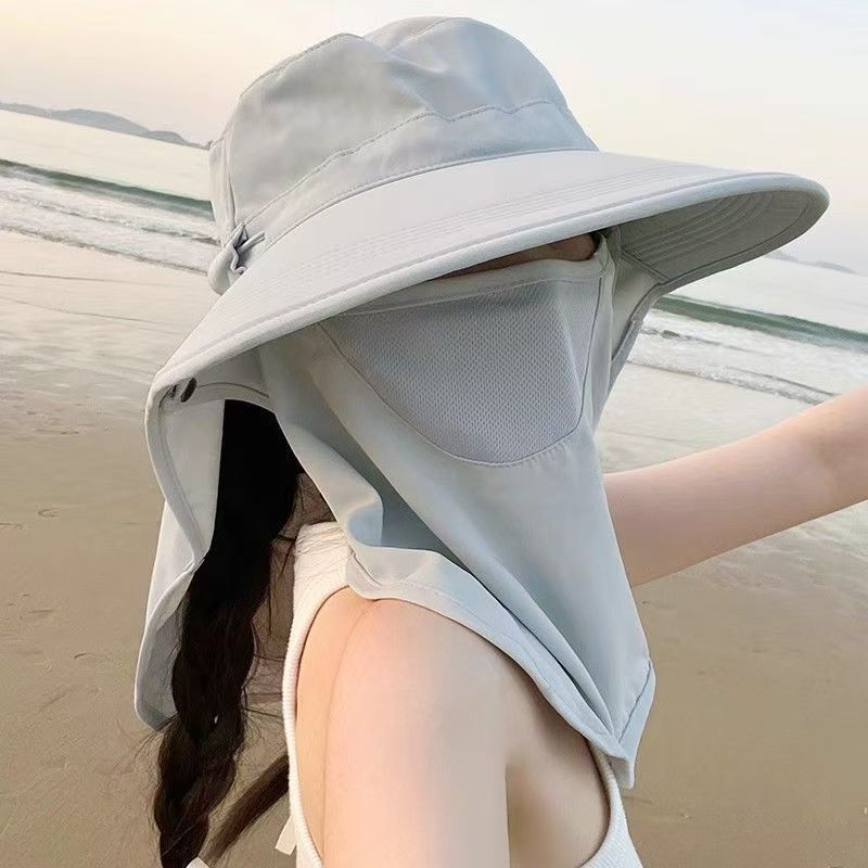 Sun Hat for Women with Face Mask Neck Protection Anti-Wind Cycling Sun Hat Not Blow Off Wide Brim Gardening Farming Cap