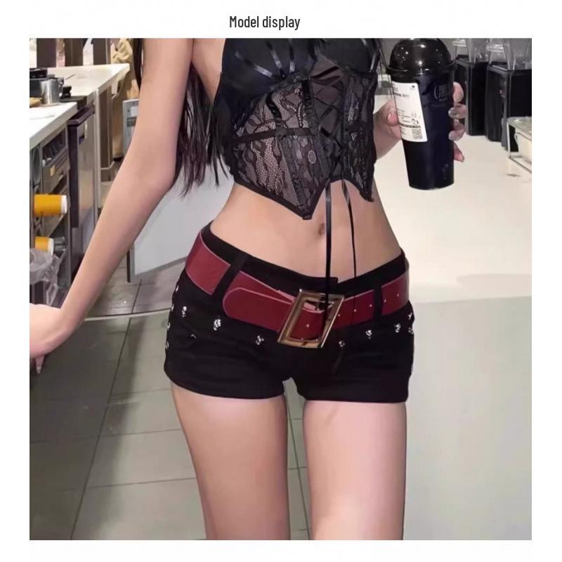 

Y2K Low-Waist Orange & Black Denim Hot Pants - Women s Summer Spicy European & American Style, Hip-Hugging Sexy Shorts. Medium