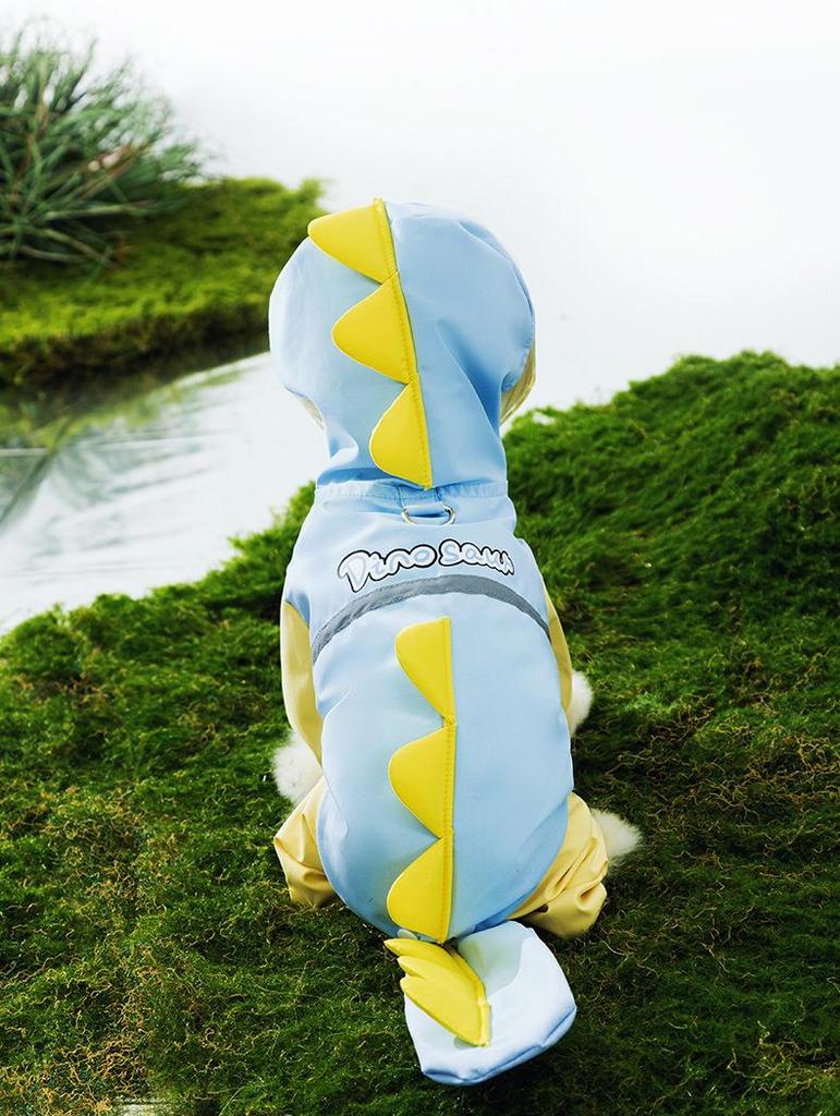Four-Legged Dinosaur Dog Raincoat with 3D Tail – Waterproof for Medium & Large Breeds