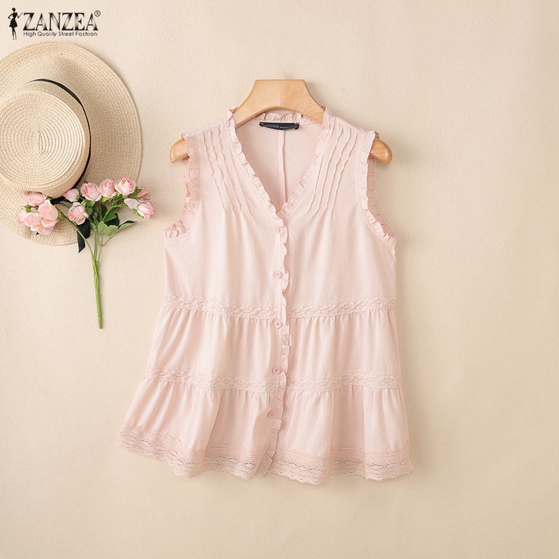 ZANZEA Damen Sommer Casual V-Ausschnitt Ärmellose Tanktops