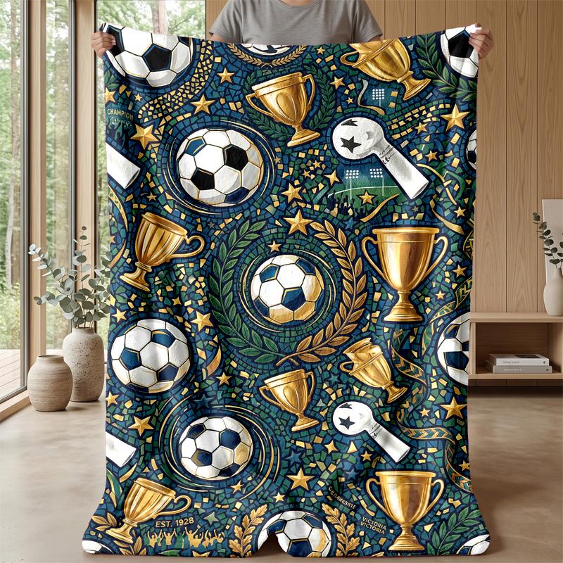 Soccer Trophies and Awards Theme blanket Lightweight Warm Flannel Blanket Decorative Throw Blanket for Home Decoration